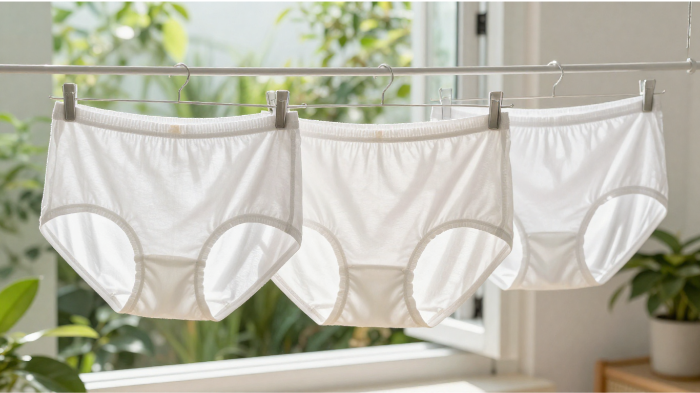 純棉白色內褲陽光晾曬乾爽衛生概念