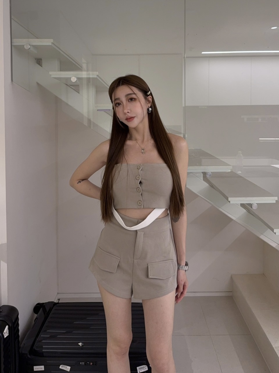 韓系棉質高腰背心褲裝