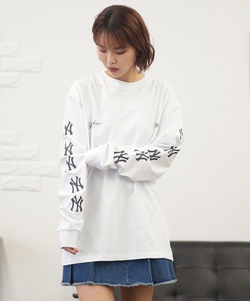 【預購】J0307602 　MLB　 女款全棉長袖T卹　14450339  白色