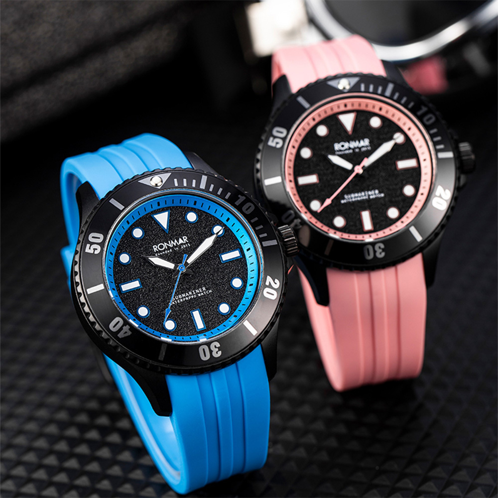 【RONMAR羅馬】暗黑系列 Dark 夜光指針刻度 單向旋轉錶圈 矽膠錶帶 石英 手錶