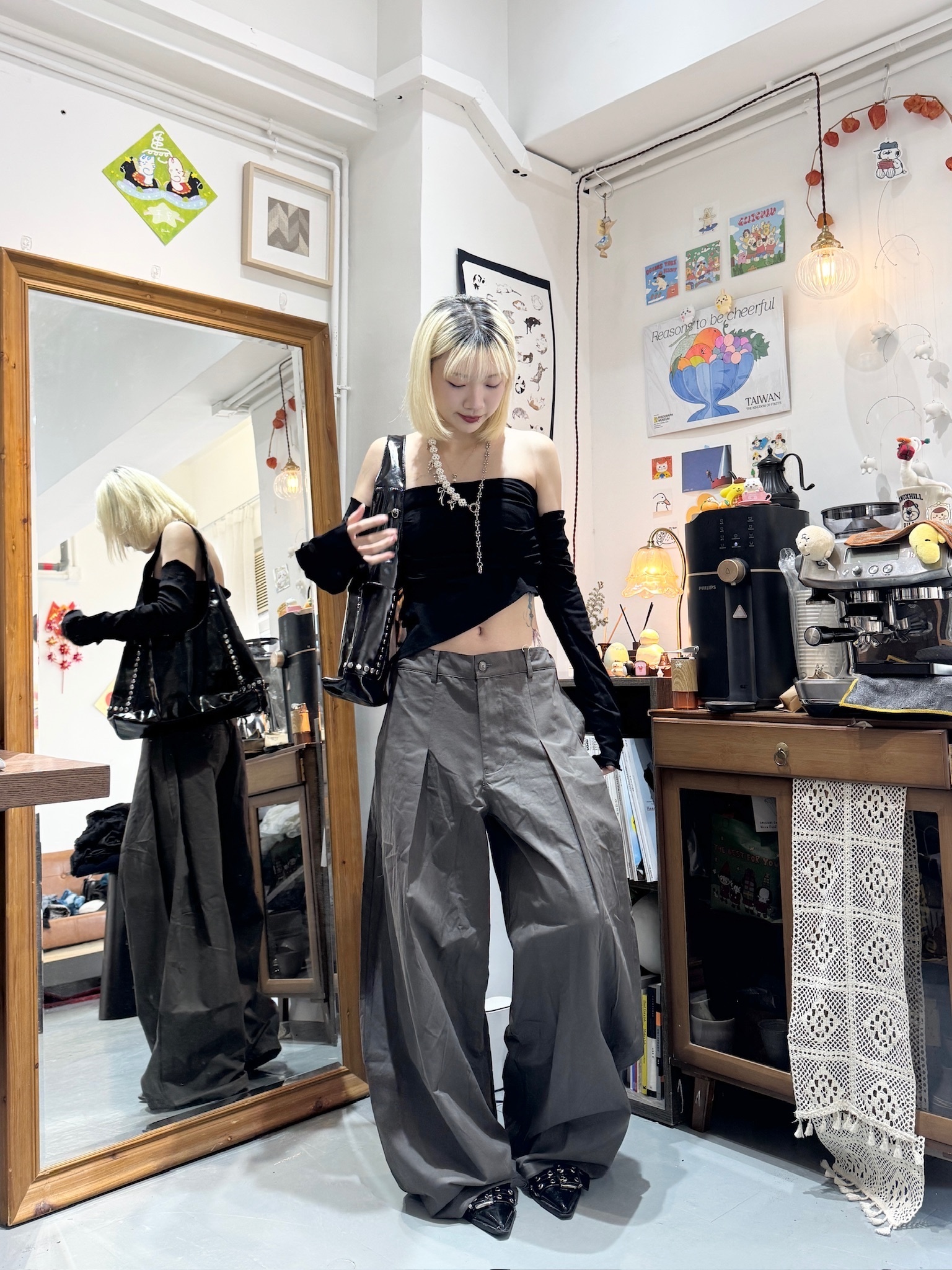 小性感平口連手袖套Top