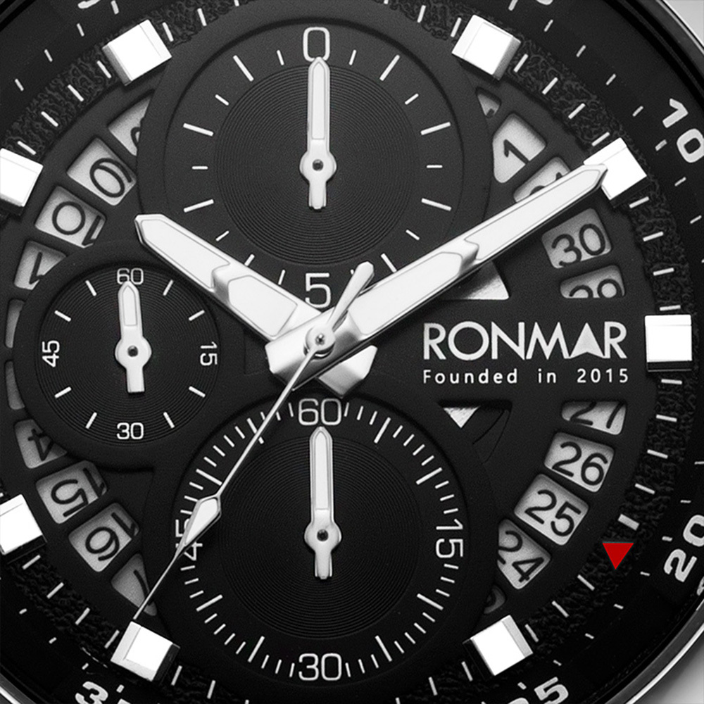 【RONMAR羅馬】熊貓系列 RMSR01 三眼 計時 夜光指針刻度 日期顯示 矽膠錶帶 石英 手錶