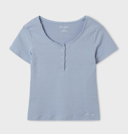 [K] WHO.A.U Eyelet Henry Neck T-s, WHRAF2561F- (51)Light Blue (KWAU272)