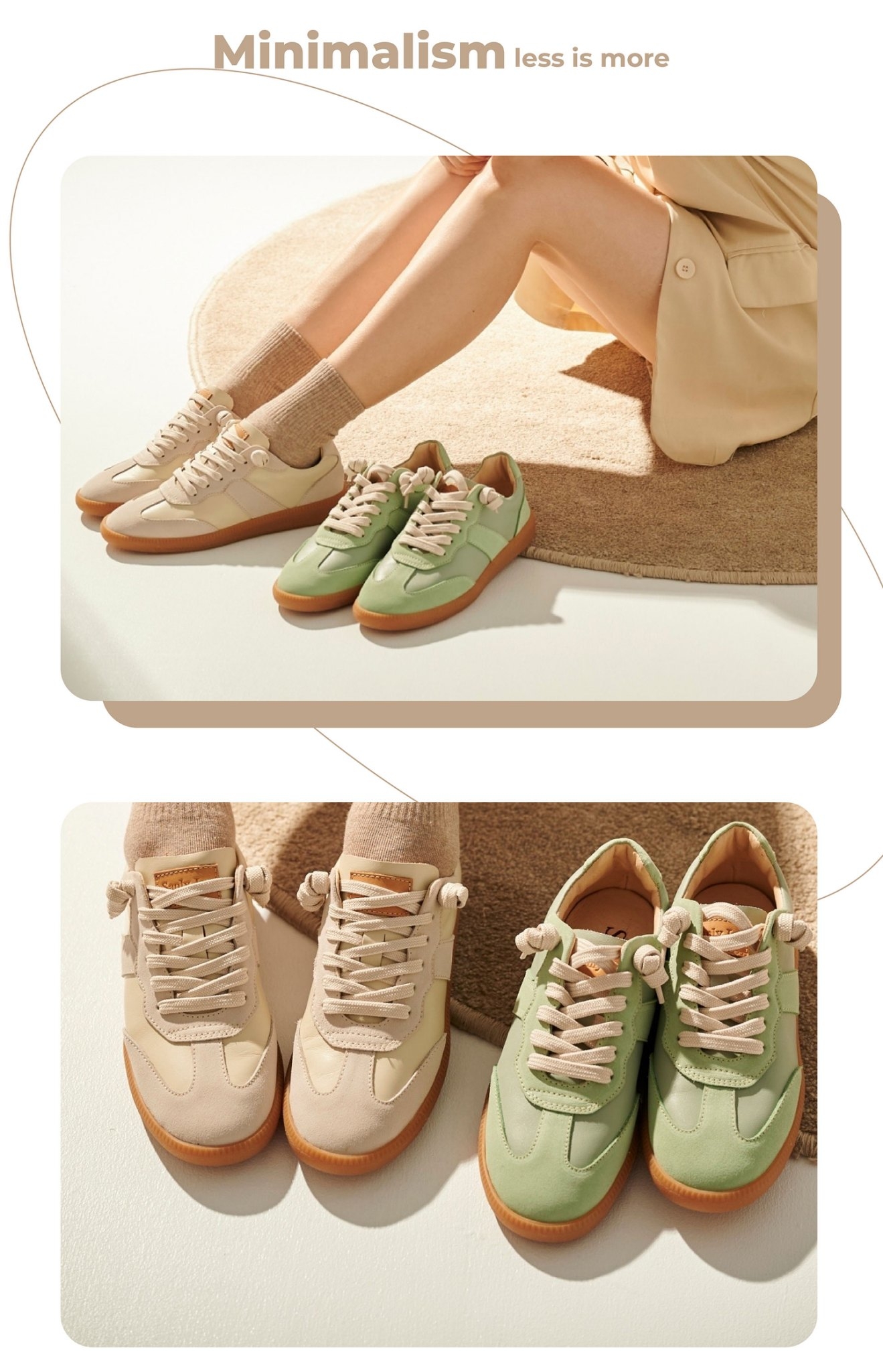 Sanly Joy 艾蜜莉德訓鞋 真皮復古訓練鞋 奶油杏薄荷綠配色