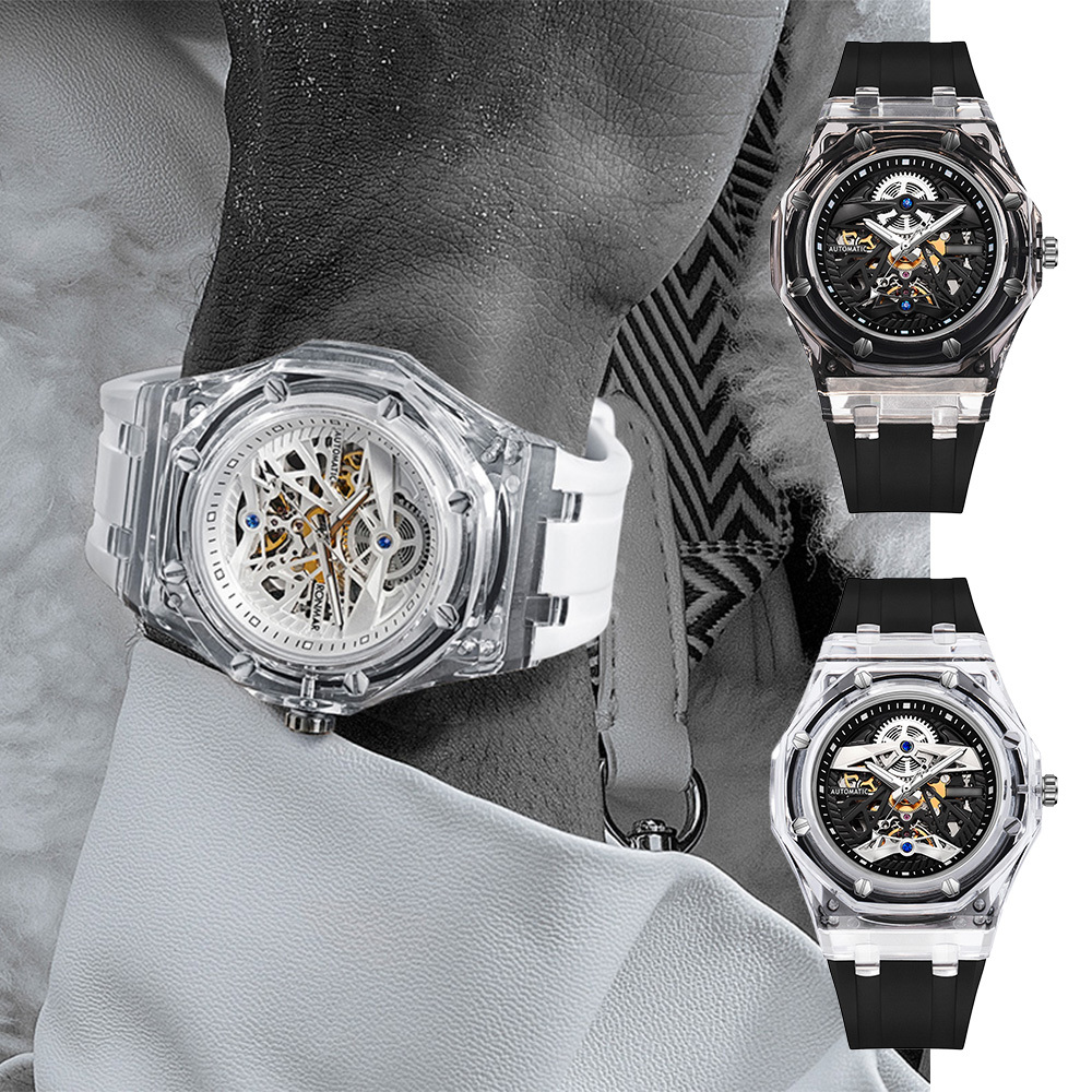 【RONMAR羅馬】冰川系列 八角形 高透光透明 機械 手錶