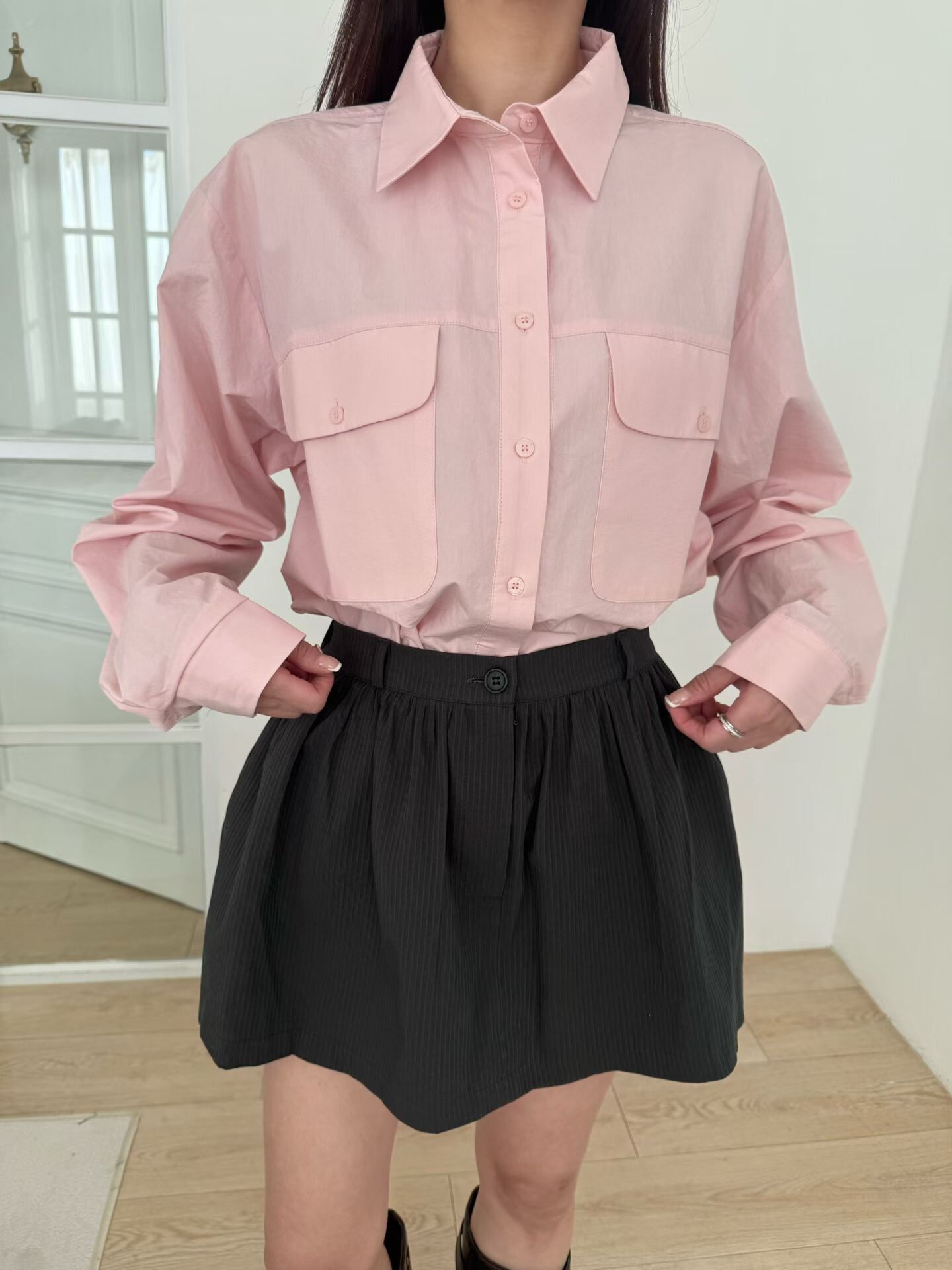 直紋抓褶短裙(內短褲)