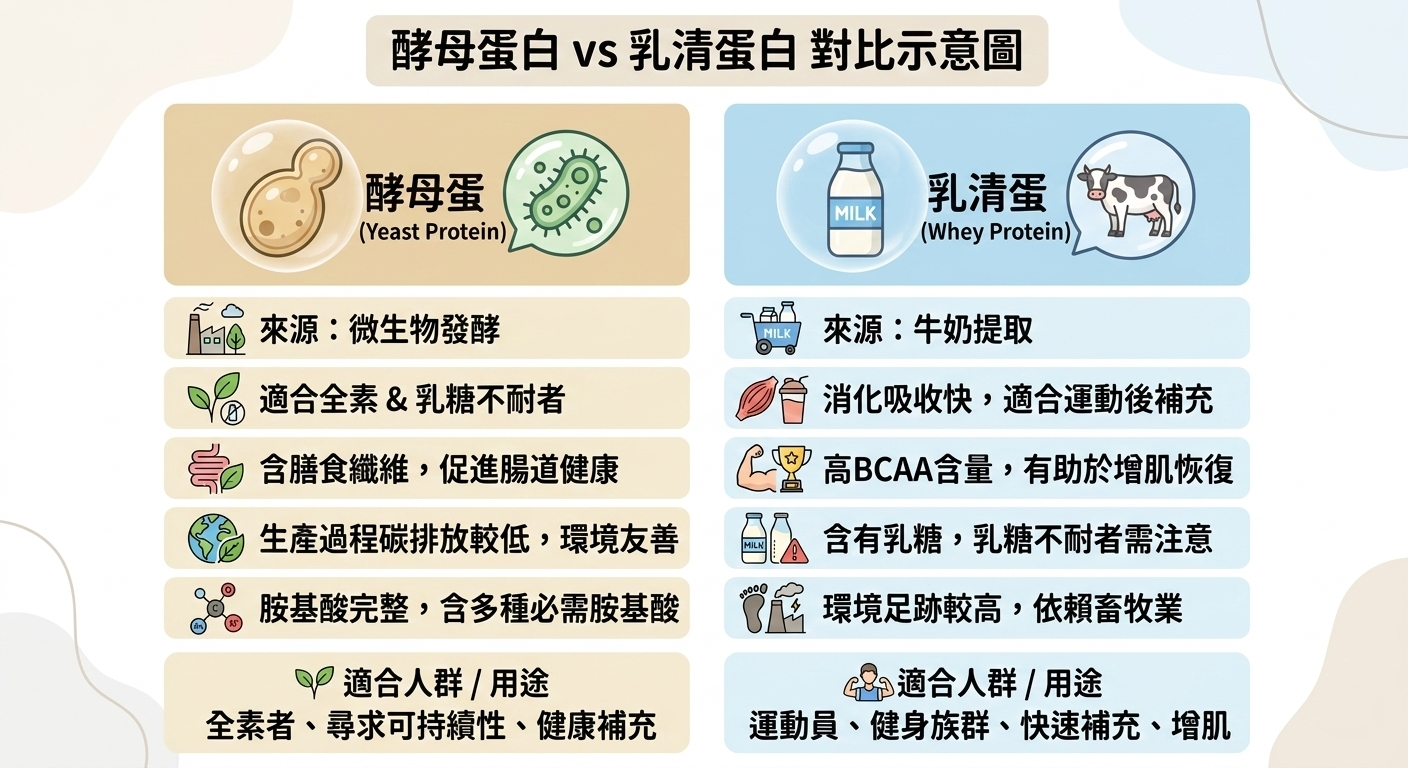 酵母蛋白與乳清蛋白營養成分比較表