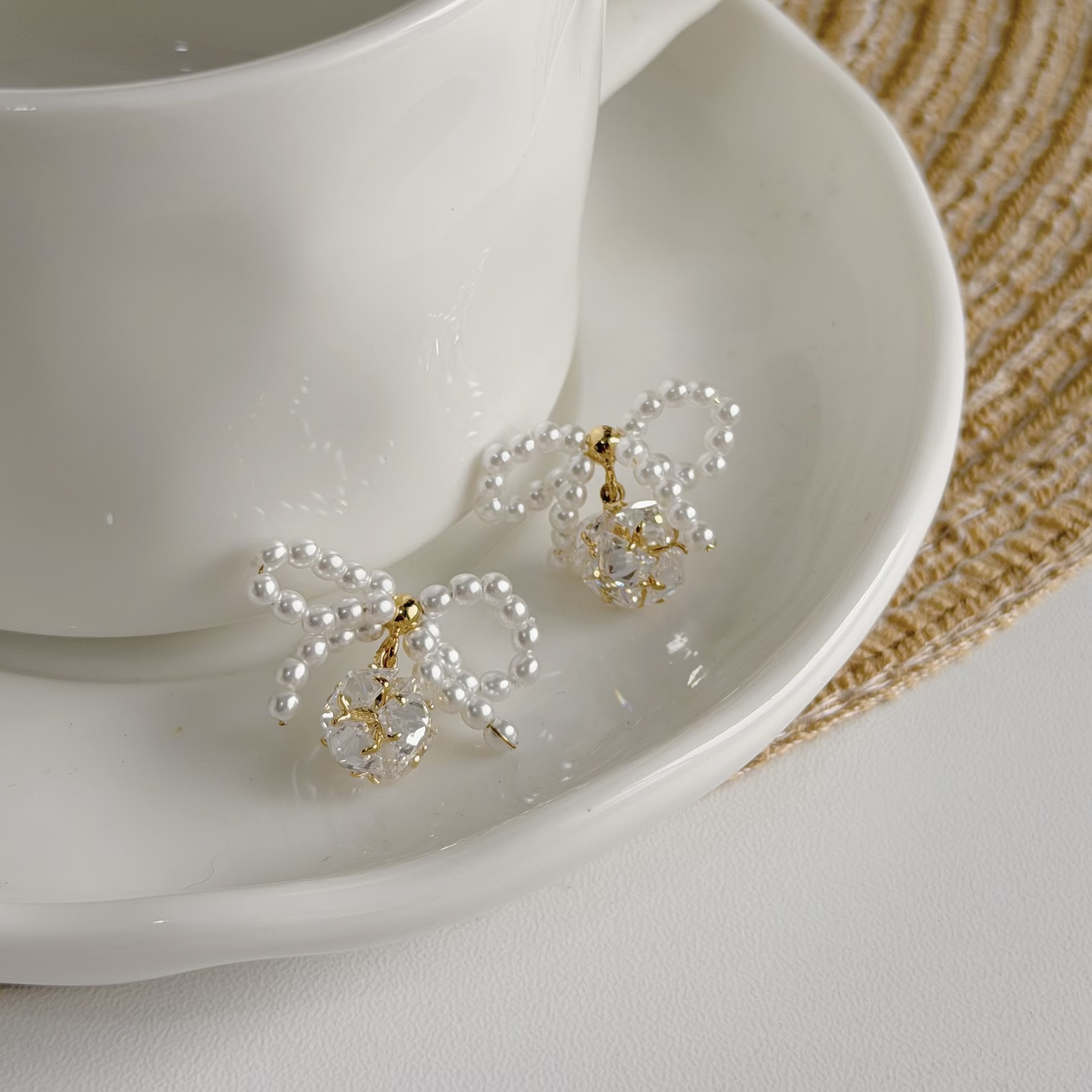 A278珍珠蝴蝶結鑽球垂吊