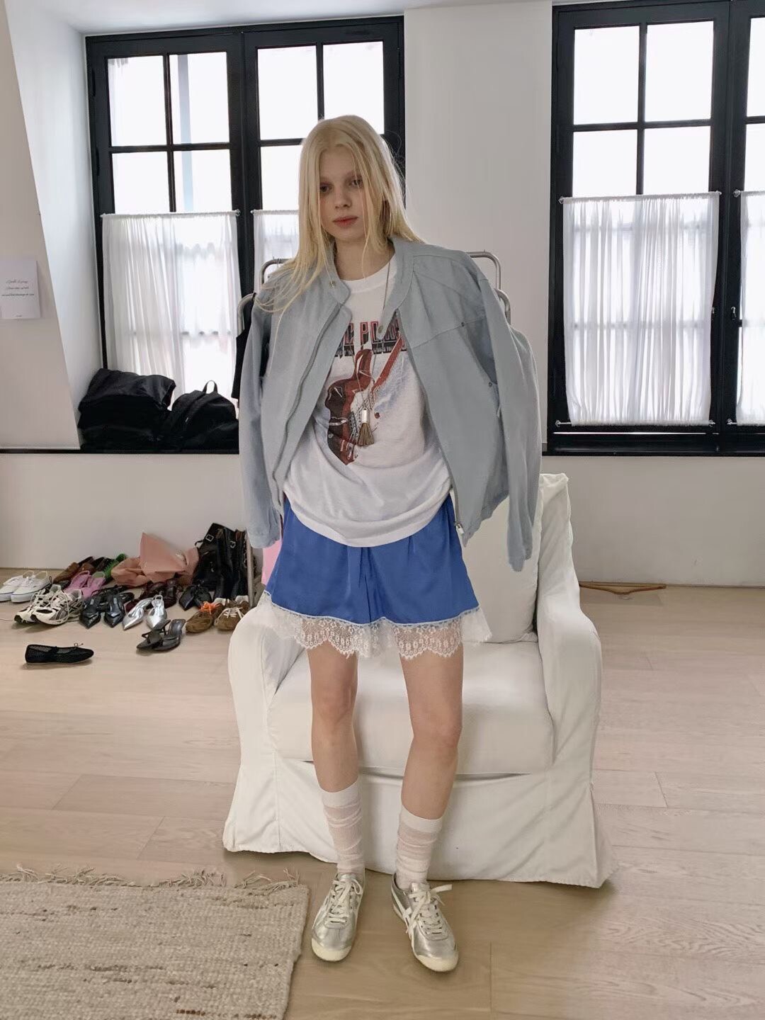 #AF04單寧無領夾克(粉/藍)