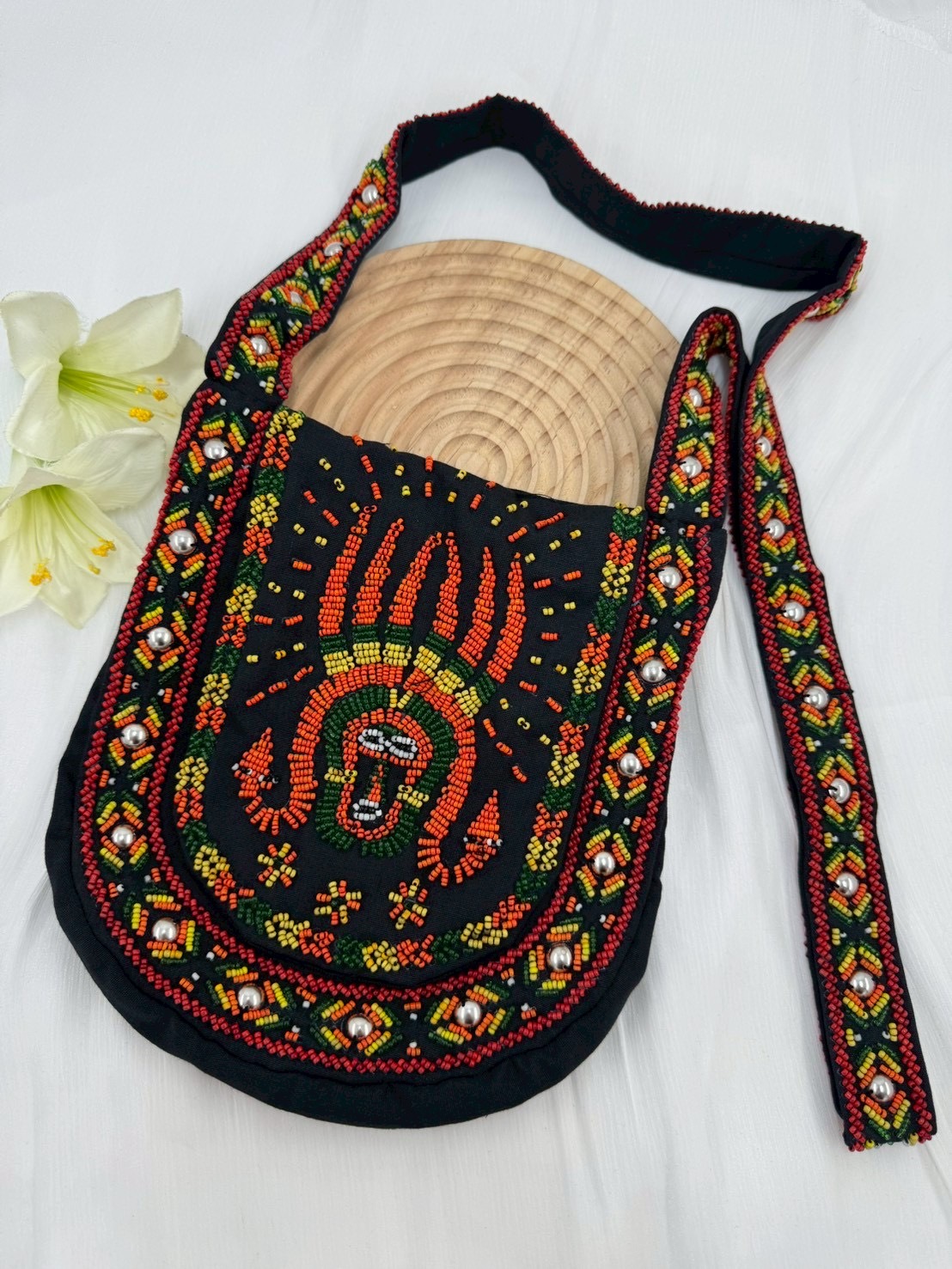 黑No.20珠繡肩背包寬22深24長120