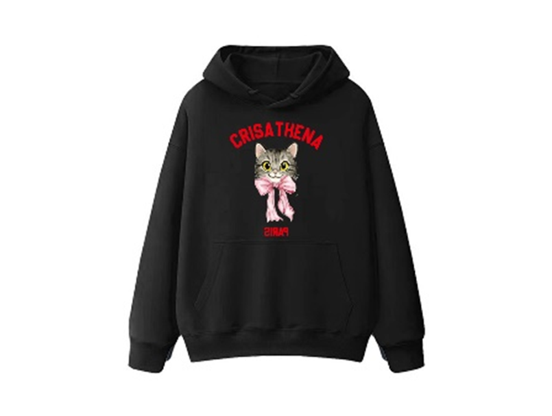 C67 Crisathena 貓咪連帽圍衣 - 黑色 BLACK(紅字)