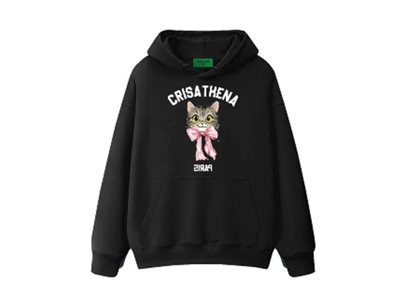 C68 Crisathena Crisathena 貓咪連帽圍衣 - 黑色 BLACK(白字)
