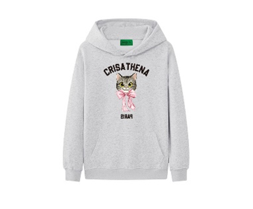 C69 Crisathena 貓咪連帽圍衣 - 淺灰色 Light Grey