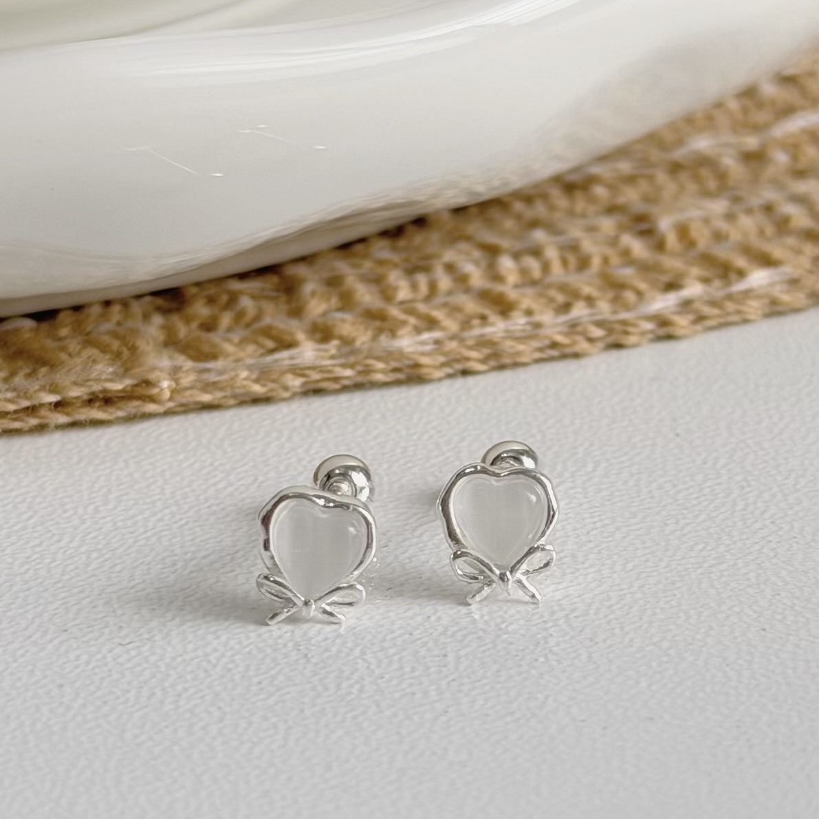 V271貓眼愛心蝴蝶結純銀鎖針