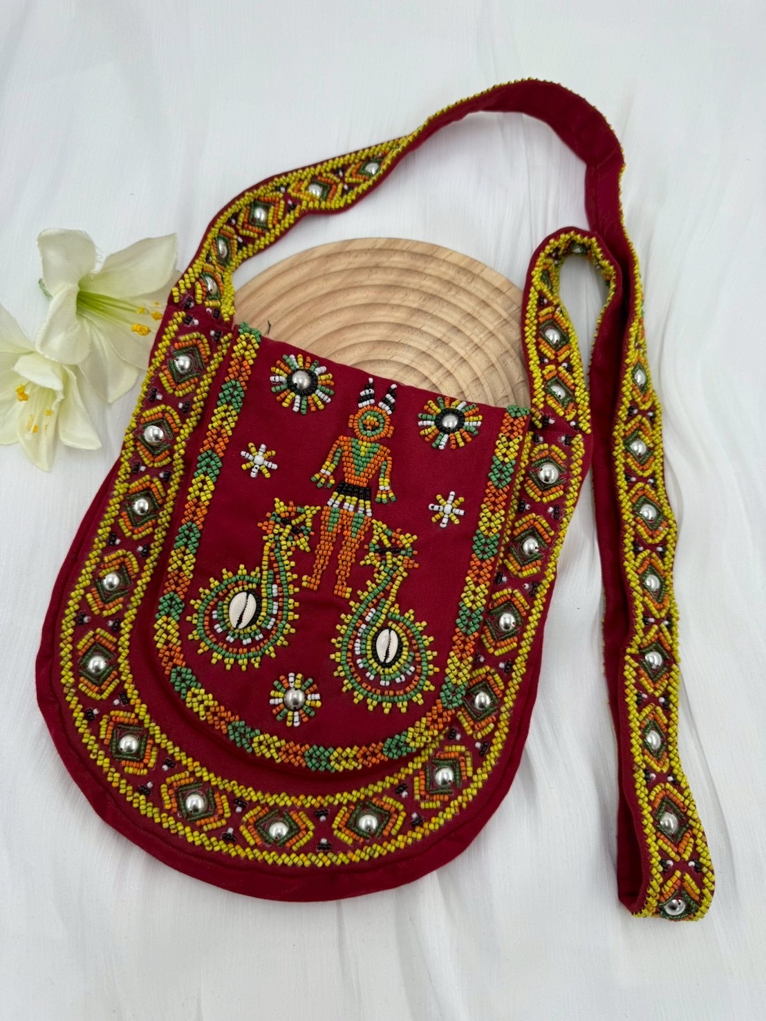 紅No.14珠繡肩背包寬22深24長120