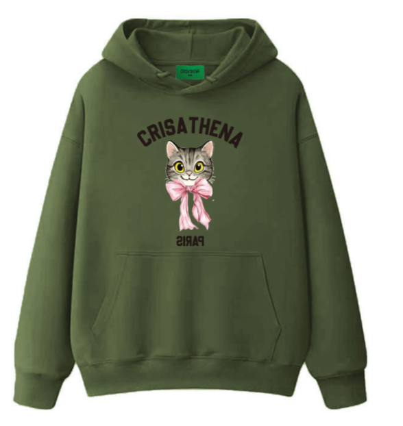 C71 Crisathena 貓咪連帽圍衣 - 橄欖綠色 OLIVE