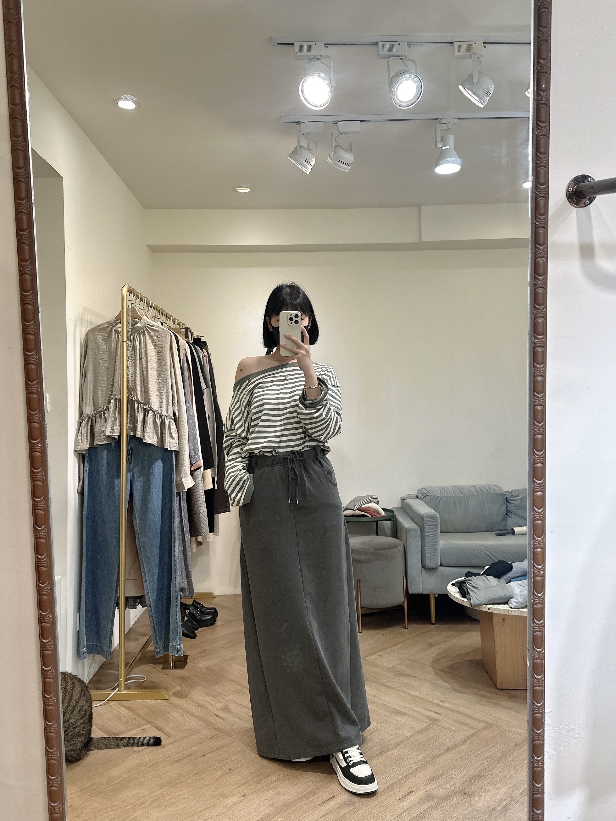 長版休閒鬆緊帶裙