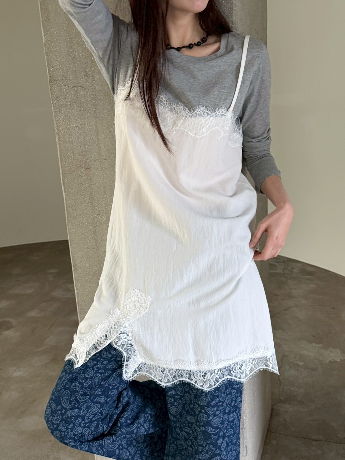 #AF18假兩件蕾絲長版上衣(黑/白)