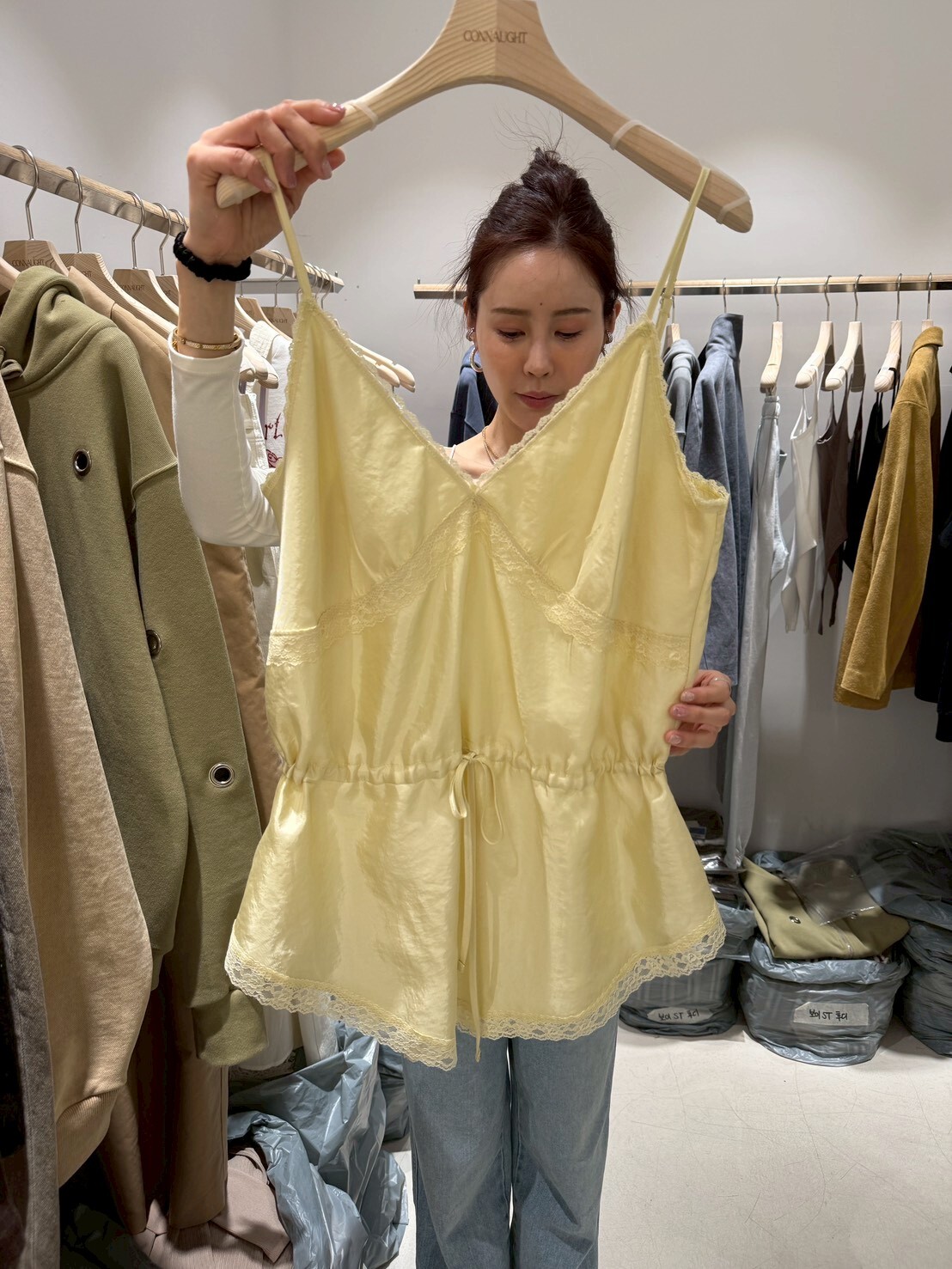 #AF22蕾絲滾邊抽繩背心(黃/灰/黑)