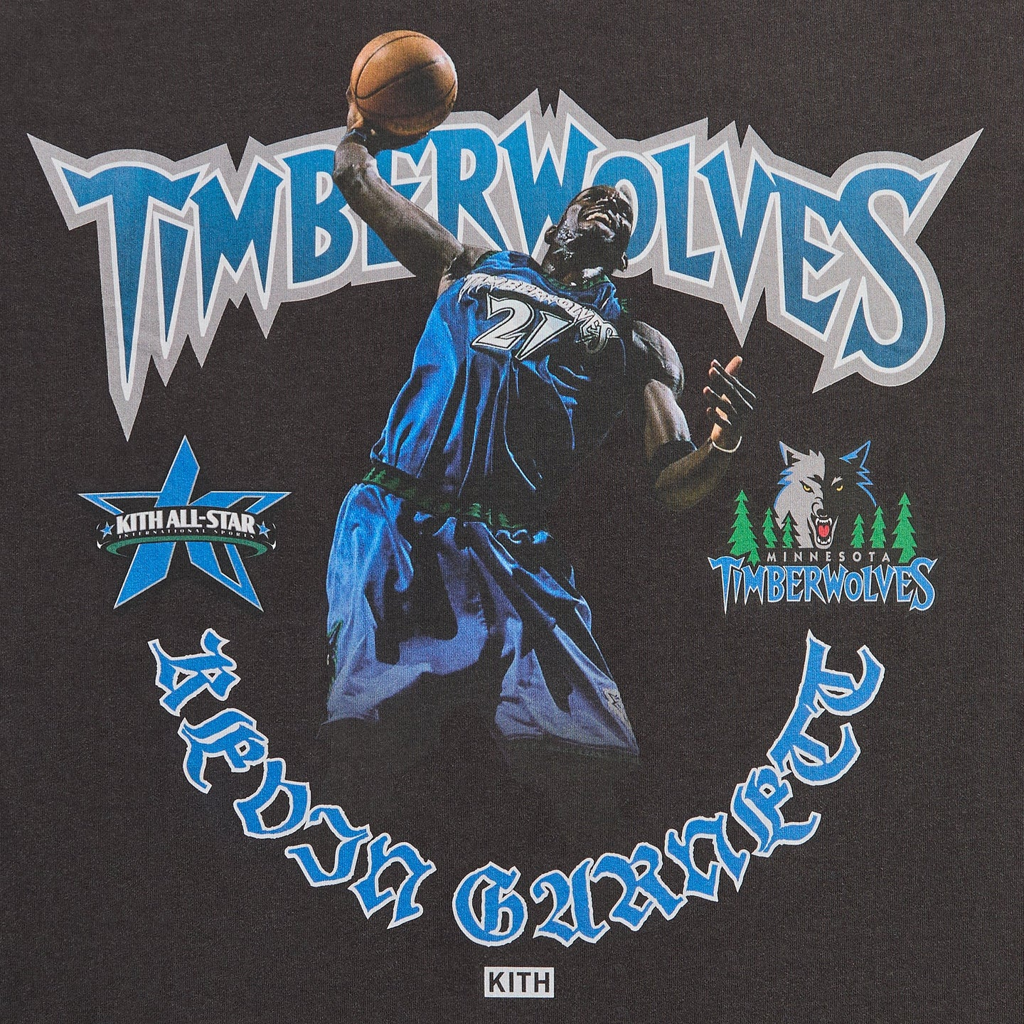 2026SS Kith for NBA All-Star Minnesota Timberwolves Kevin Garnett Vintage Tee 灰狼隊 水洗 短T 現貨 KHM034963-001