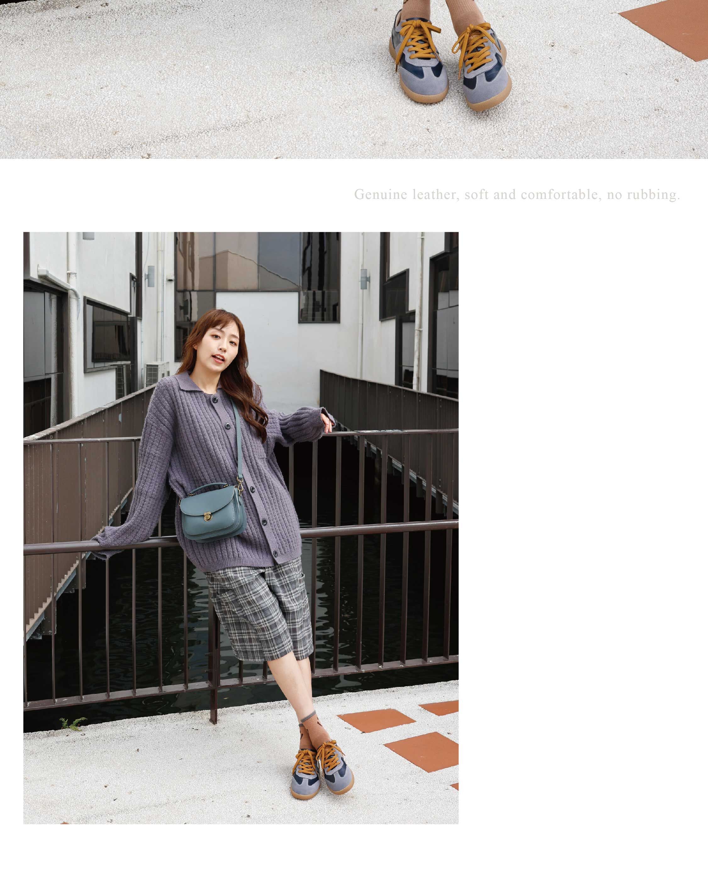 Sanly Joy 艾蜜莉真皮德訓鞋 海沫藍復古德訓鞋秋冬穿搭