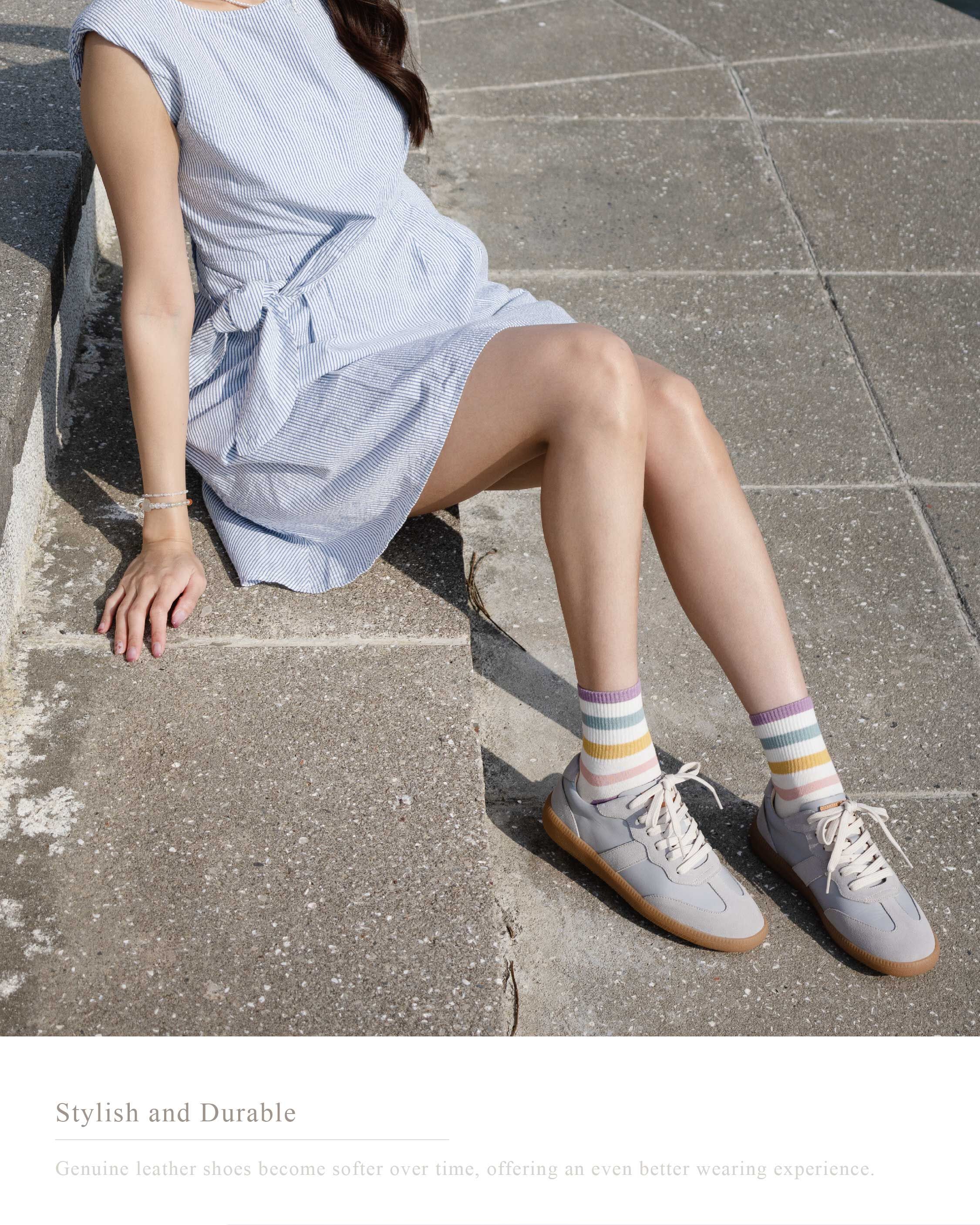 Sanly Joy 艾蜜莉真皮德訓鞋 天空藍復古德訓鞋日常穿搭