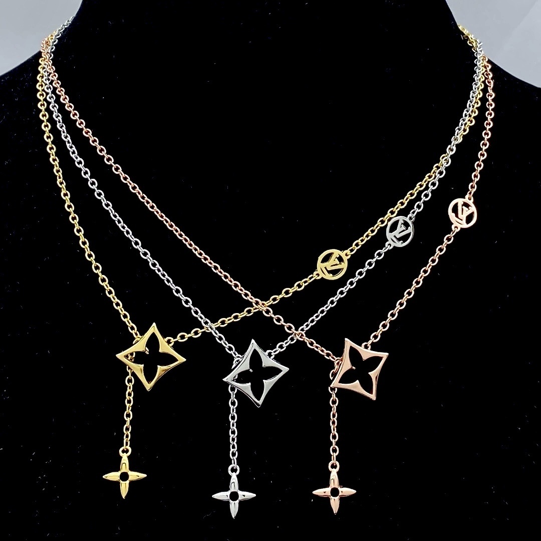 18k lv”雙鏤空尖花垂墜高奢定製項鍊