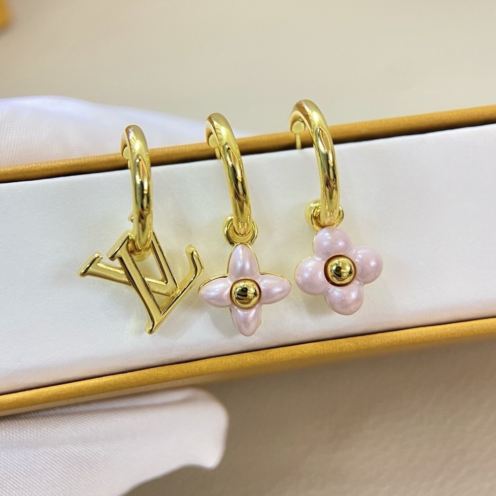 18k”floragram花卉粉貝珍珠三合一高奢定製小耳墜