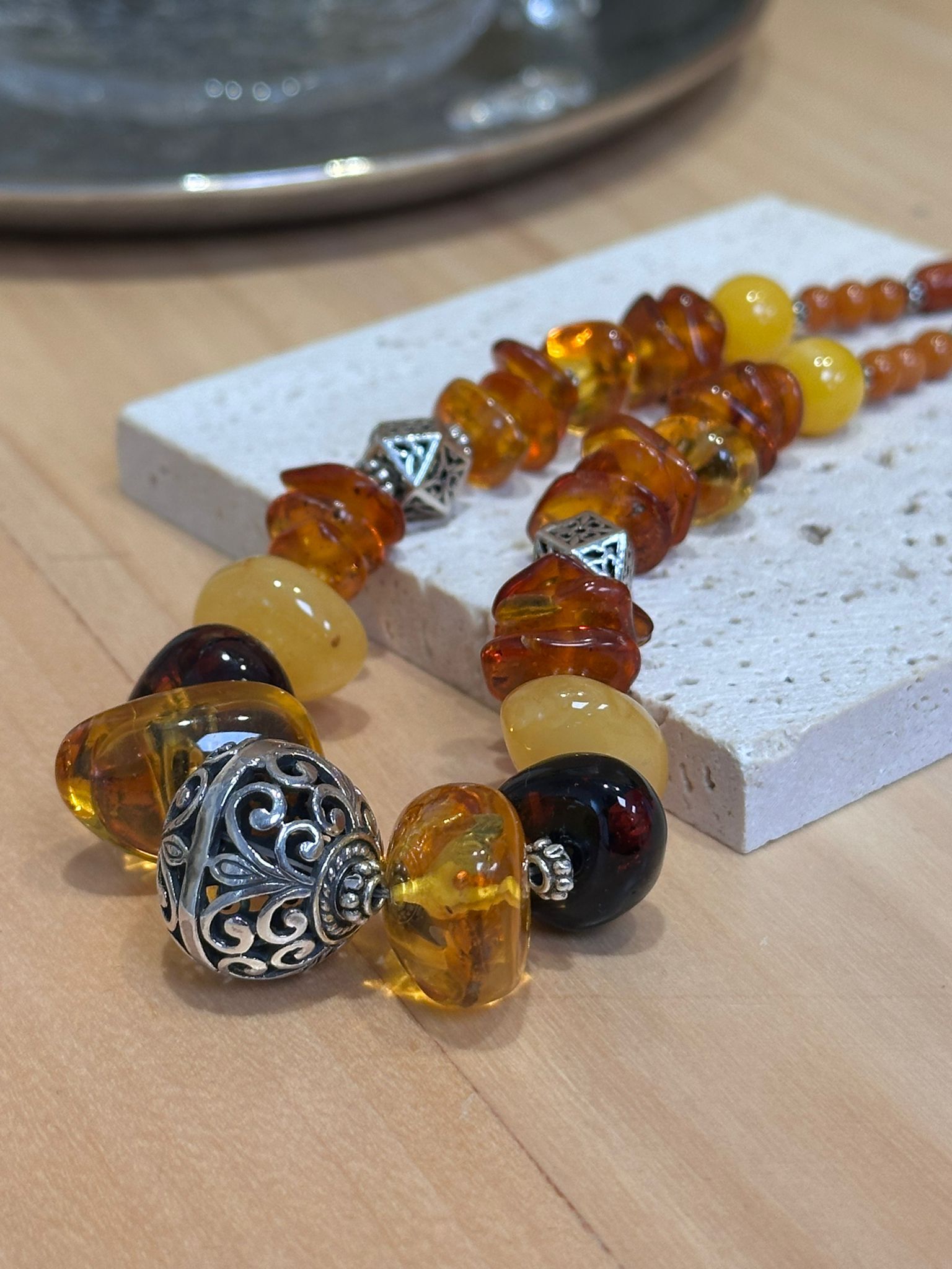 SL13214/全人手製老料蜜蠟琥珀安神頸鏈42g