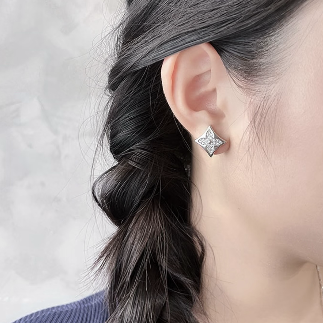 18k lv”經典滿鑽圓花/尖花高奢定製單耳釘