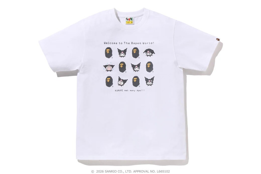 A BATHING APE X SANRIO BABY MILO TEE HELLO KITTY  聯名 短版T 三麗鷗 凱蒂貓 酷洛米 黑/白色-1M23210