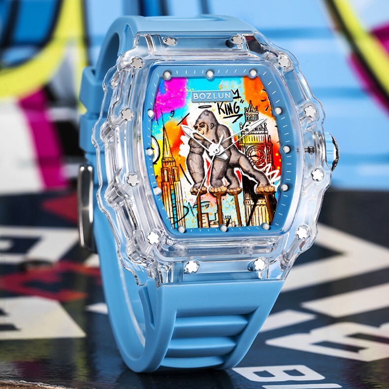 【BOZLUN 保羅】原創塗鴉 機械 夜光 手錶 透明殼 聯名款 KOTA01801/1803/1804