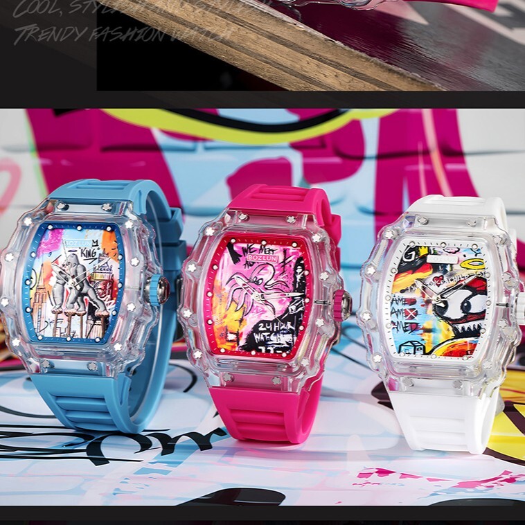 【BOZLUN 保羅】原創塗鴉 機械 夜光 手錶 透明殼 聯名款 KOTA01801/1803/1804