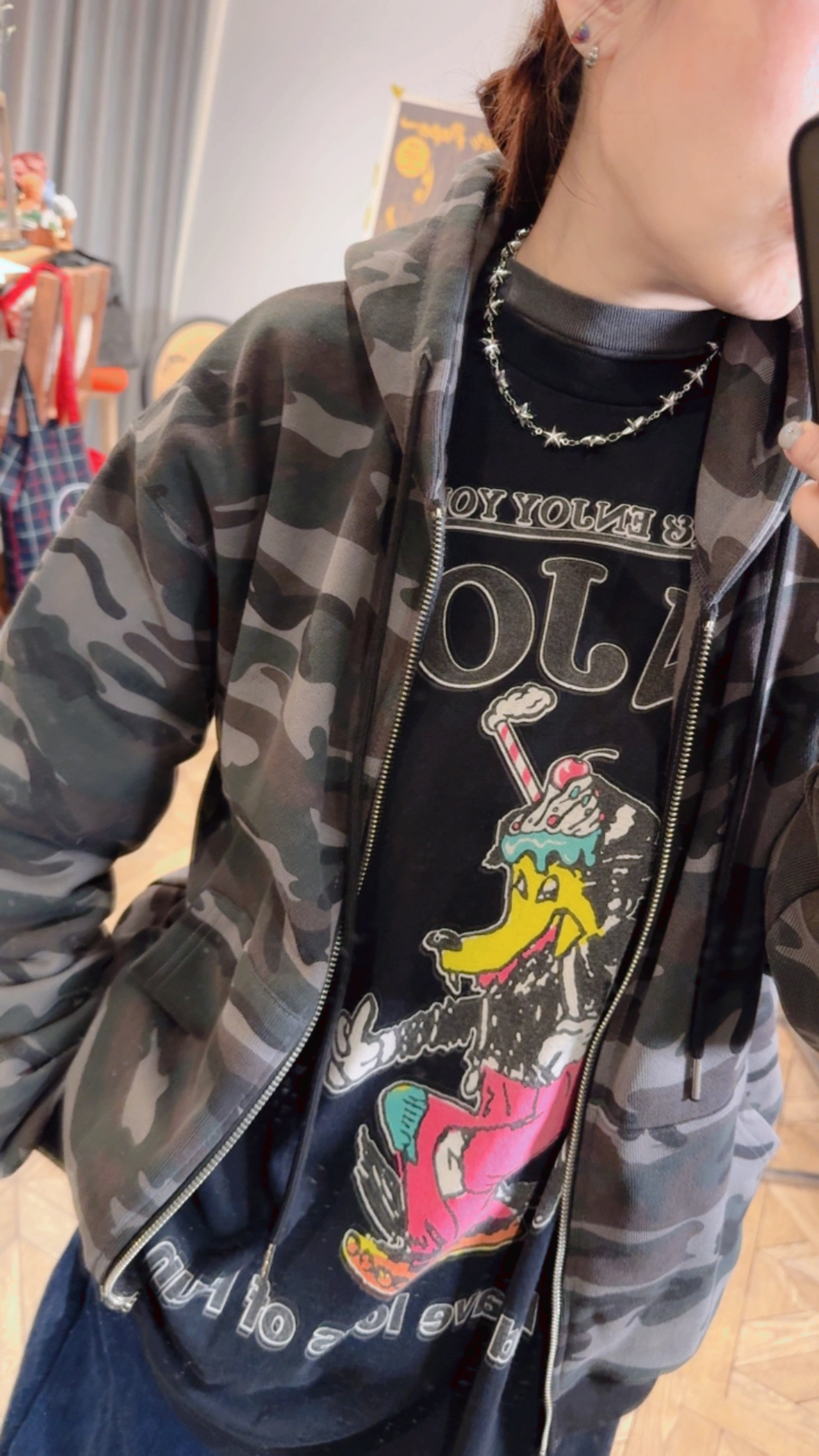 迷彩連帽拉鍊外套