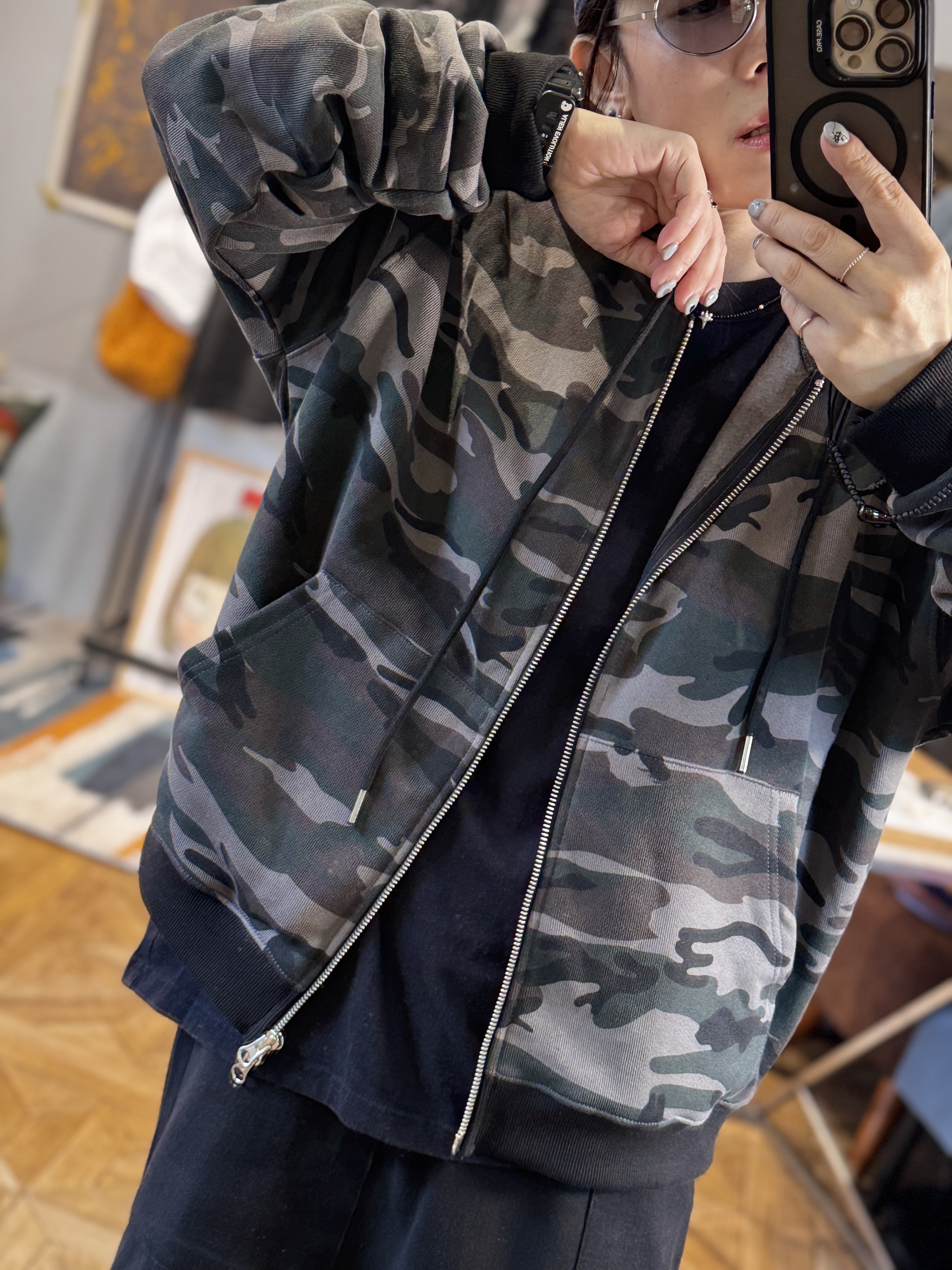 迷彩連帽拉鍊外套