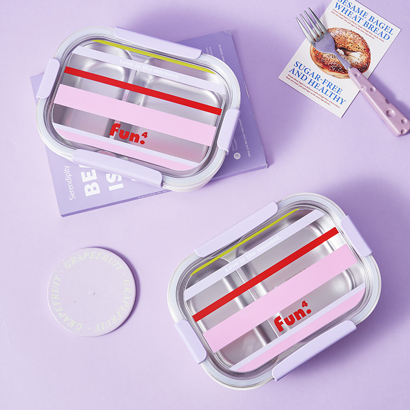 《6611》紫色分隔四扣不銹鋼便當盒