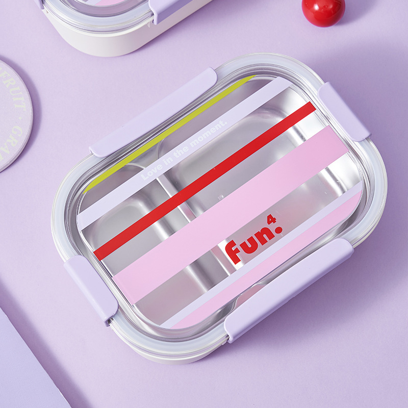 《6611》紫色分隔四扣不銹鋼便當盒