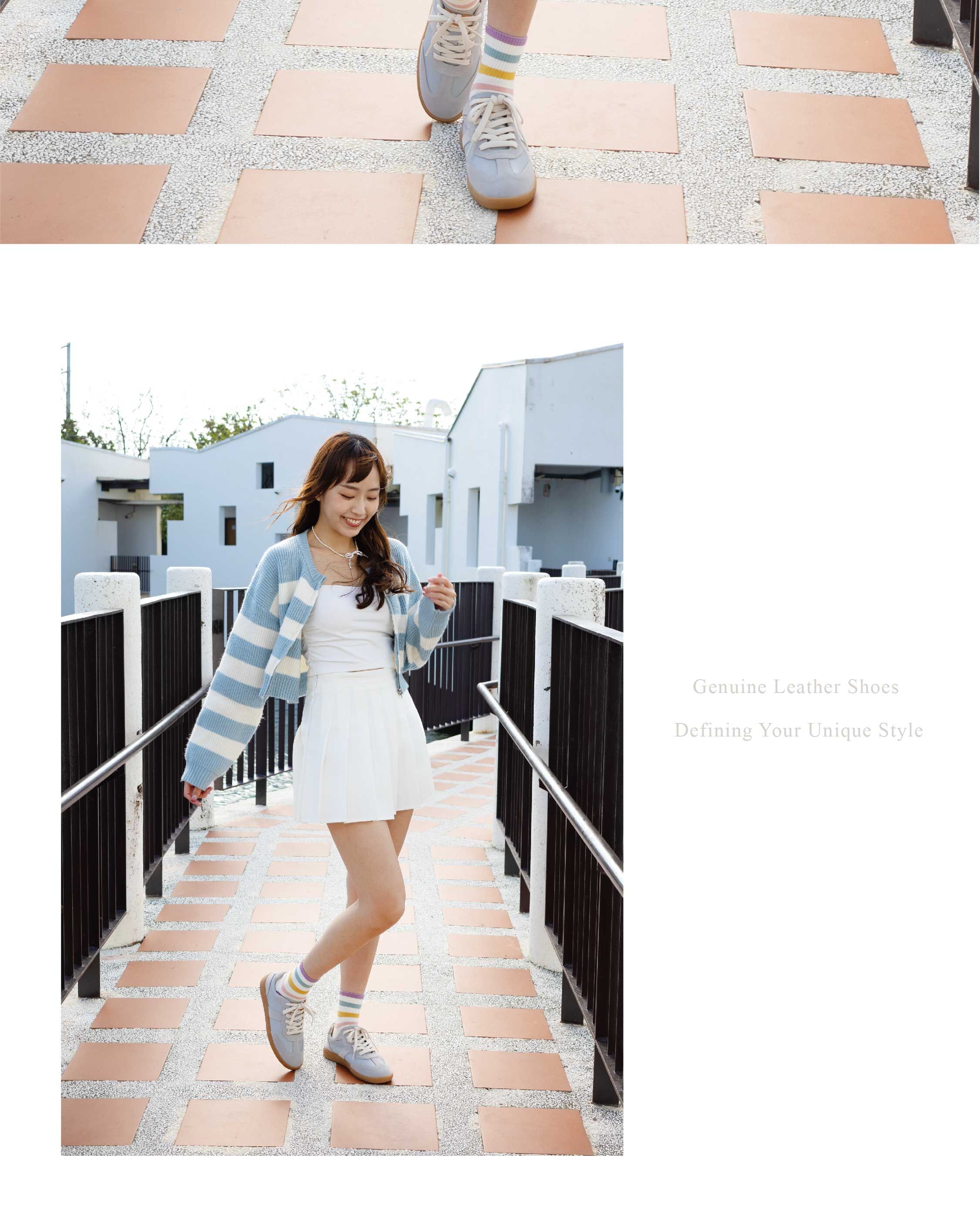 Sanly Joy 艾蜜莉真皮德訓鞋 天空藍復古德訓鞋輕盈步伐穿搭