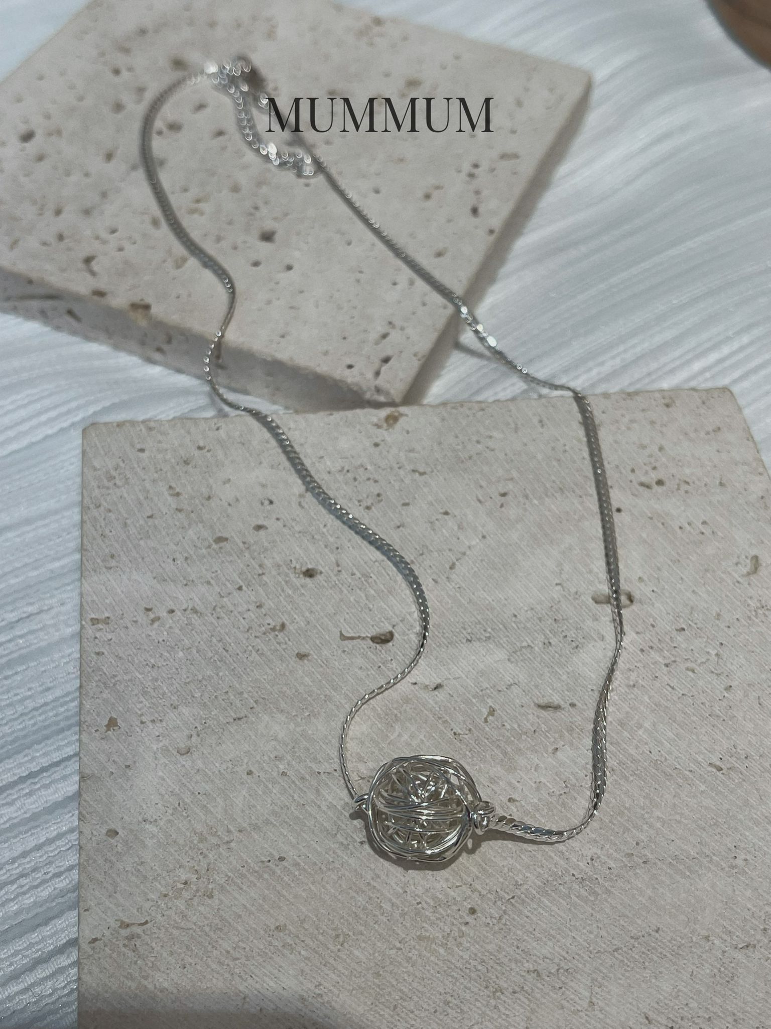 SL13256/網繩球長銀頸鏈