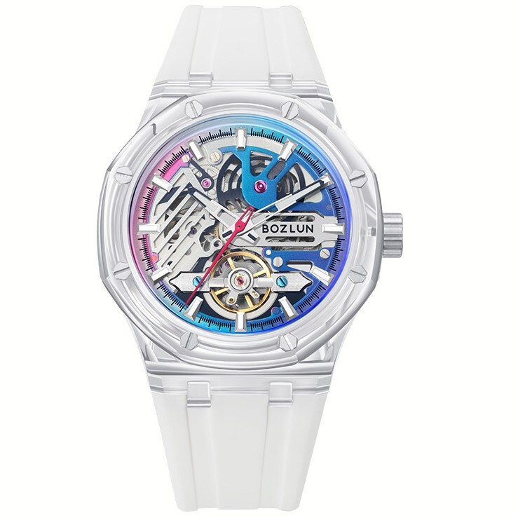 【BOZLUN 保羅】繽紛 活潑 透殼 夜光 鏤空 矽膠 機械 手錶 BZ188BU