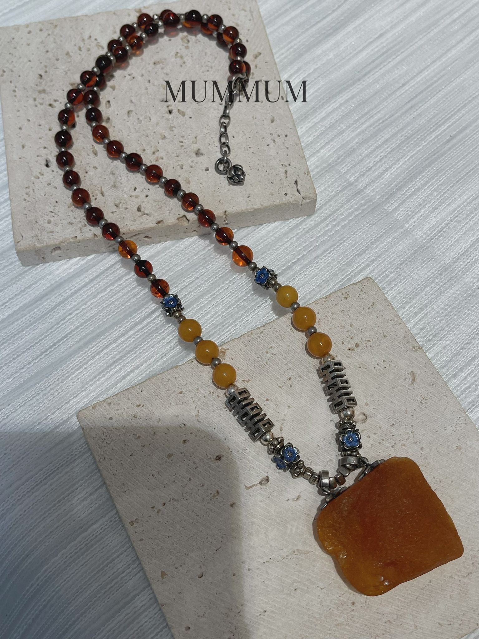 SL13230/民族琥珀大蜜蠟吊墜頸鏈