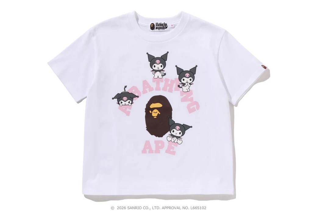 -(B021)-A BATHING APE X SANRIO BABY MILO COLLEGE MINI TEE KUROMI 三麗鷗 聯名 酷洛米 黑/白色-1M23209903