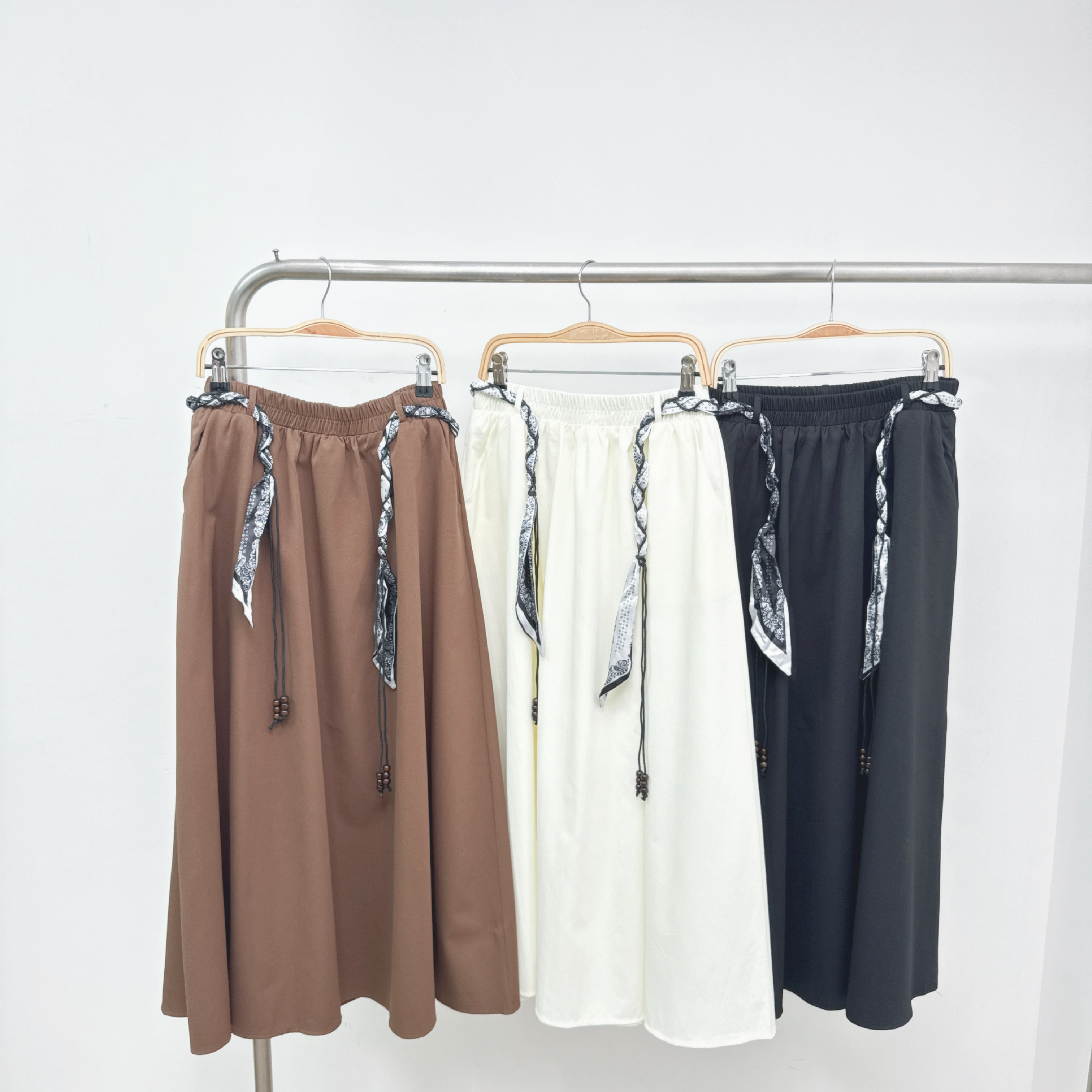 ⭐️⭐️【預訂】仿木珠扭紋絲帶薄布長裙 (P12-P14)