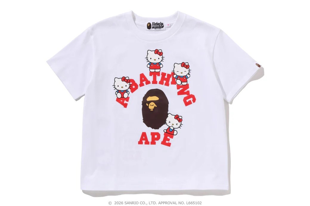 A BATHING APE X SANRIO BABY MILO COLLEGE MINI TEE HELLO KITTY 三麗鷗 聯名 凱蒂貓 黑/白色-1M23209904
