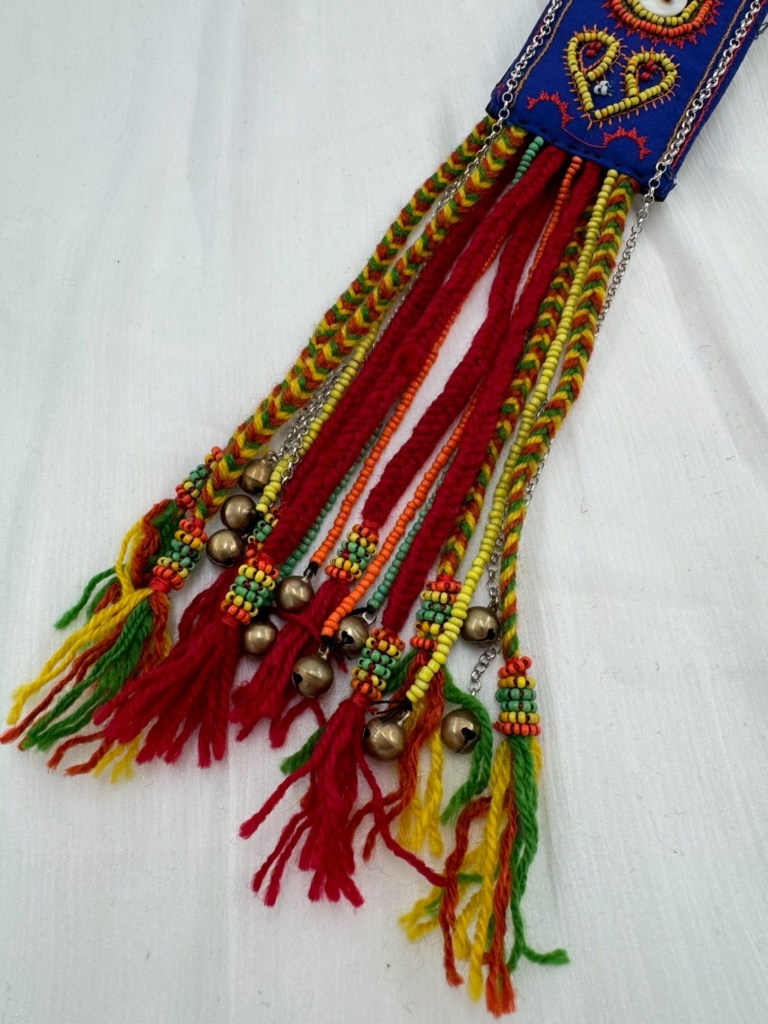 No.9手工珠繡刀冰流蘇肩背帶6*220cm（藍底）