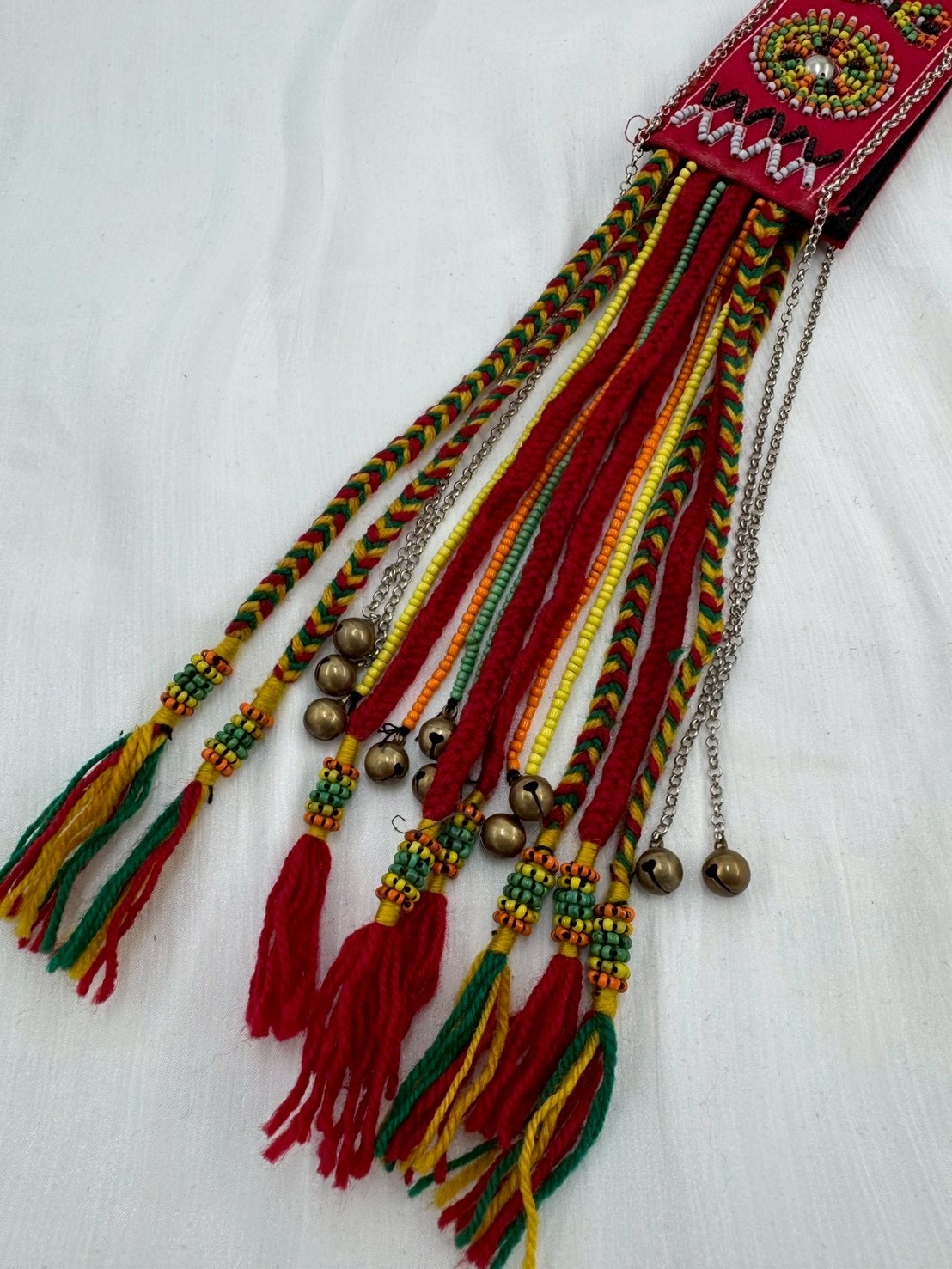 No.10手工珠繡刀冰流蘇肩背帶6*220cm（紅底）