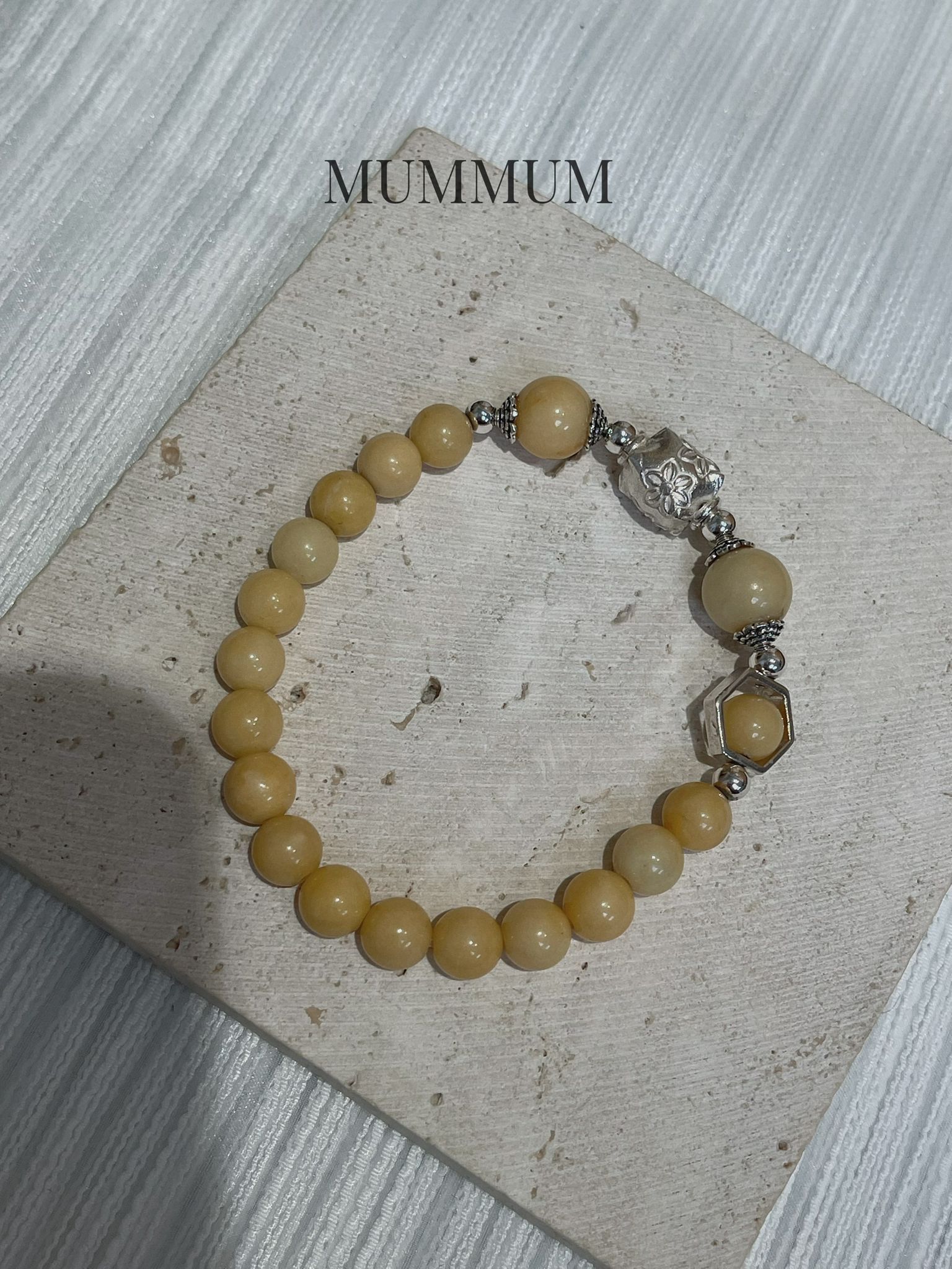 SL13245/蜜蠟色珠銀手鏈