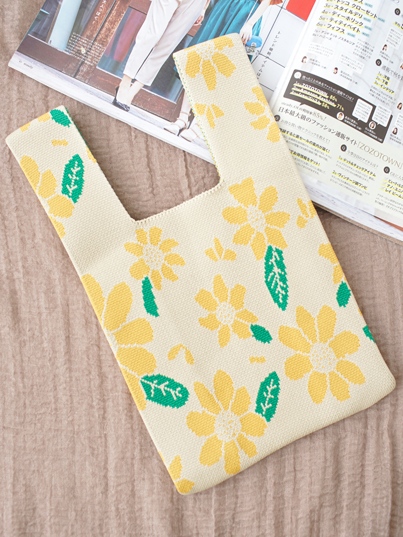 插畫塗鴉風格針織手袋