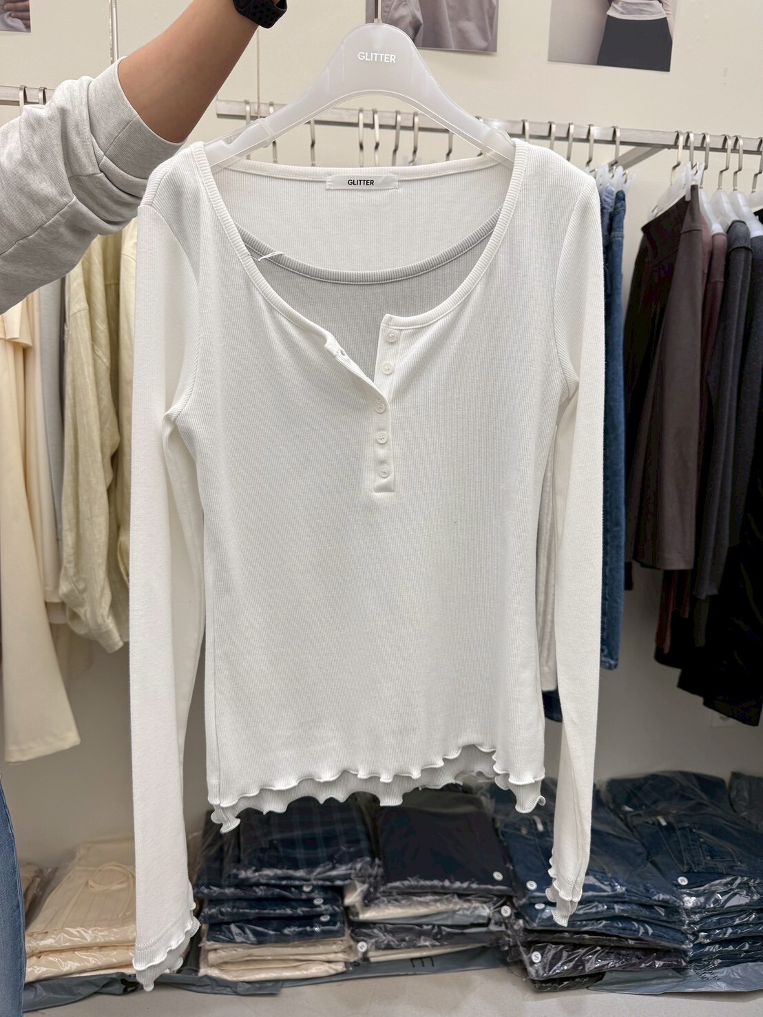 #AF41木耳雙層打底衣(灰/白/深藍)