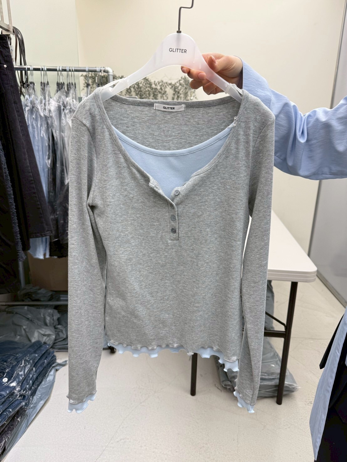 #AF41木耳雙層打底衣(灰/白/深藍)